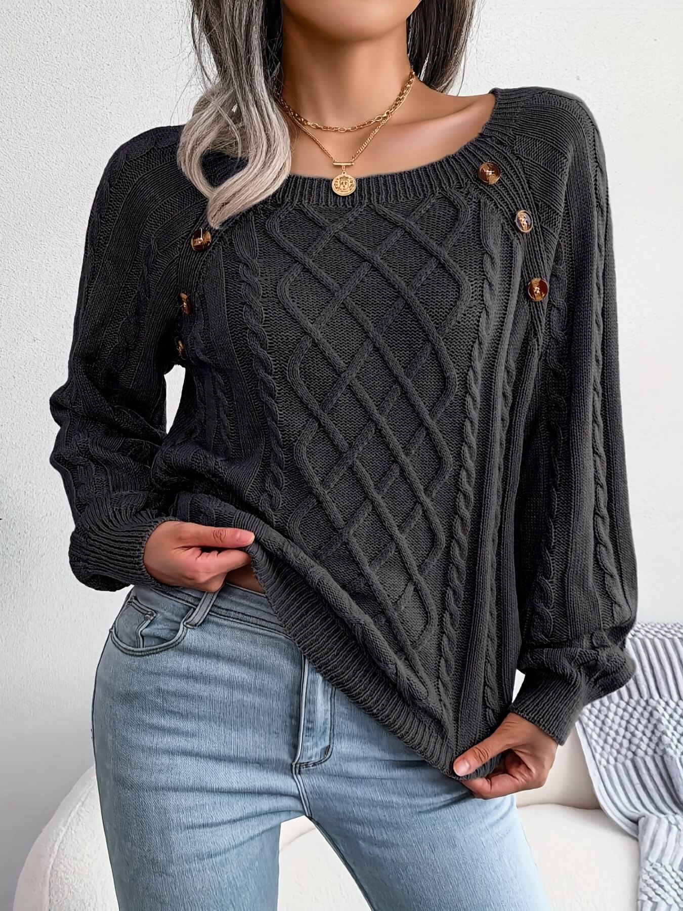 Solid Cable Knit Sweater