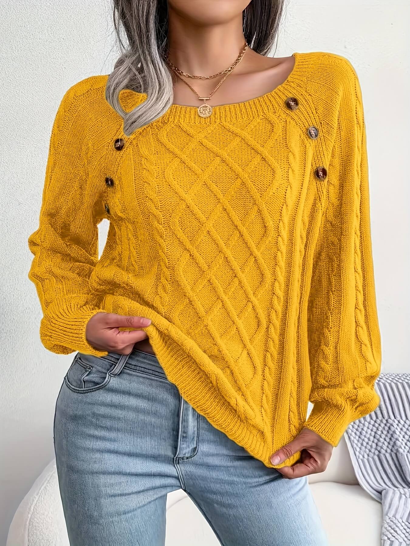 Solid Cable Knit Sweater