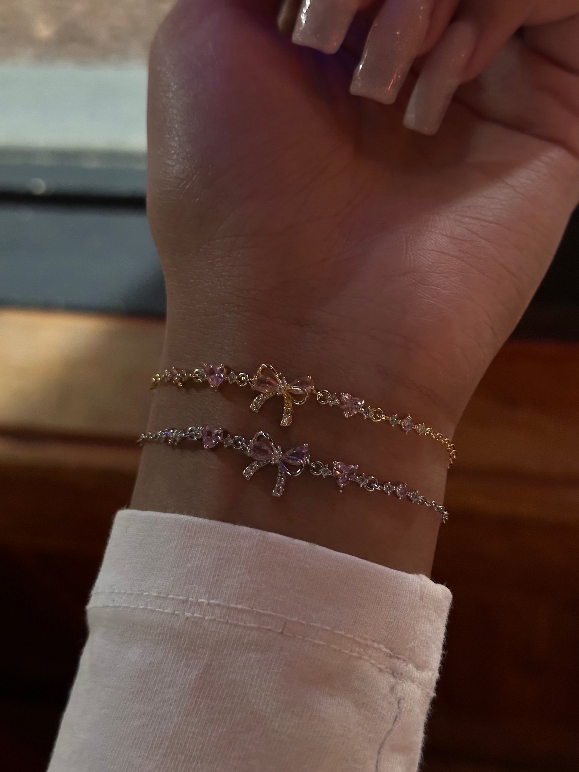 Sparkling Hearts Coquette Bow Bracelet