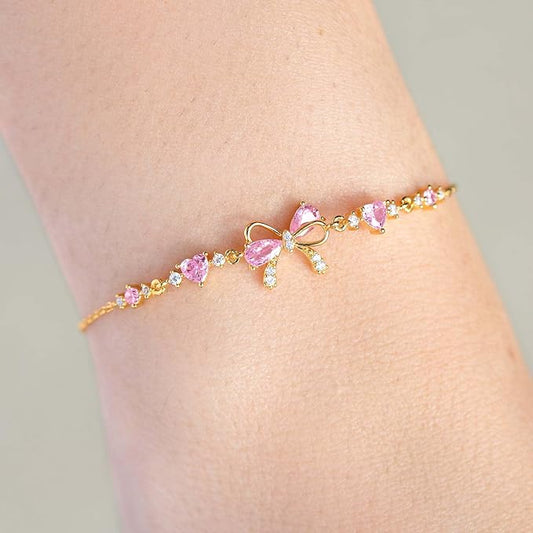 Sparkling Hearts Coquette Bow Bracelet
