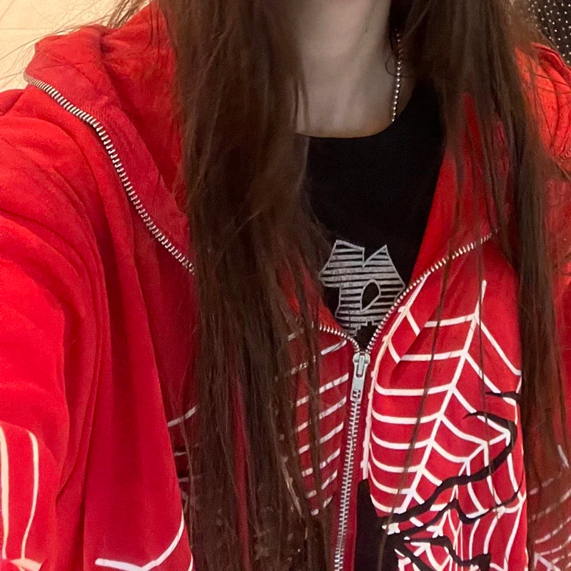 Spiderweb Graphic Zip-Up Hoodie