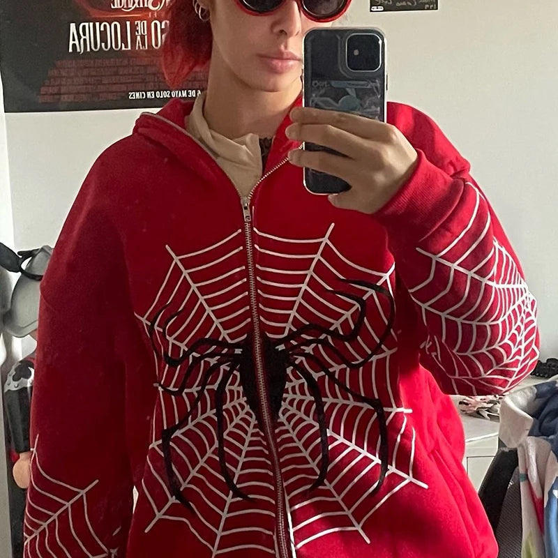 Spiderweb Graphic Zip-Up Hoodie