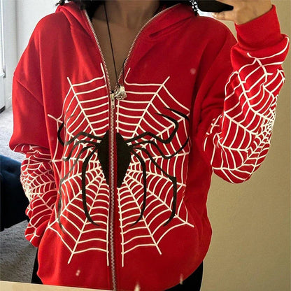 Spiderweb Graphic Zip-Up Hoodie