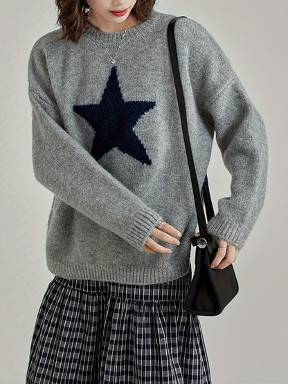 Star Embroidery Pullover Knit Sweater