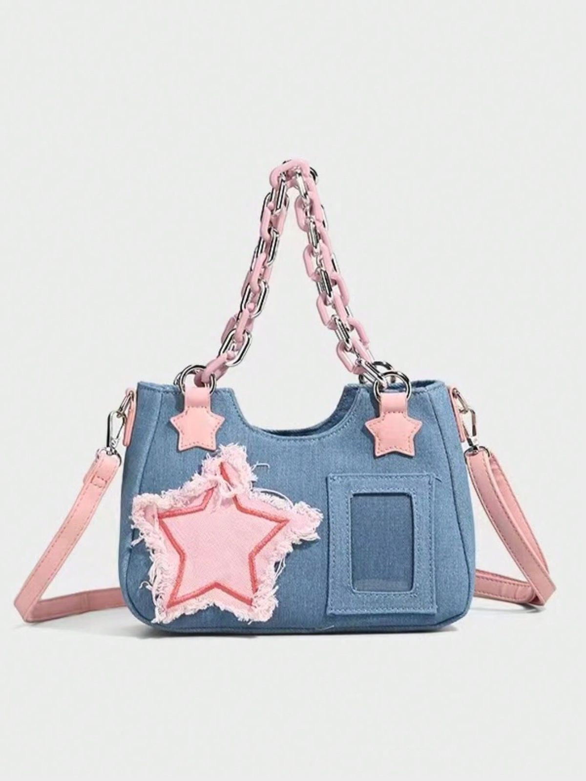 Starry Patch Denim Shoulder Bag