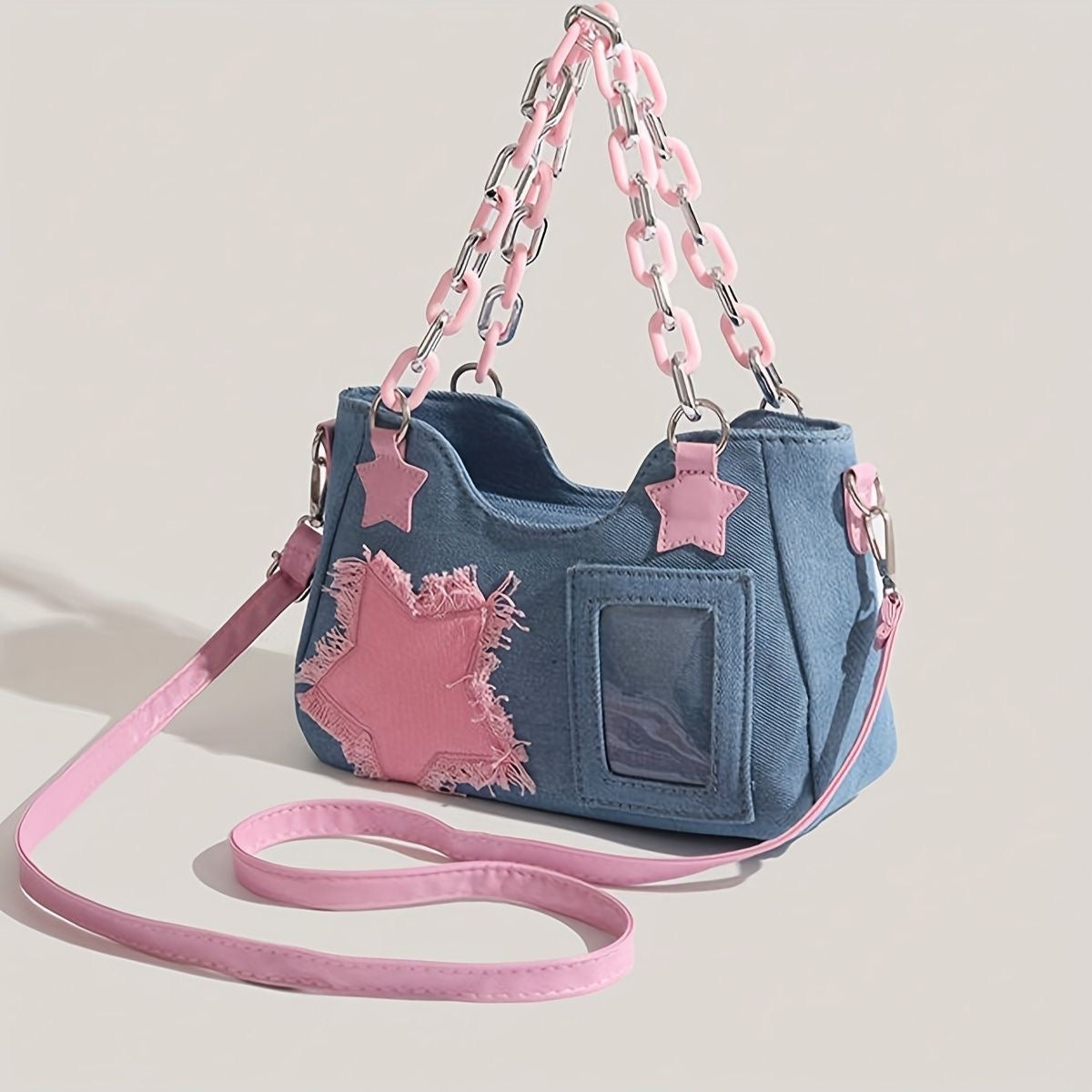 Starry Patch Denim Shoulder Bag
