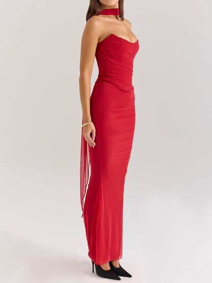 Strapless Corset & Fluted Hem Maxi Skirt Set