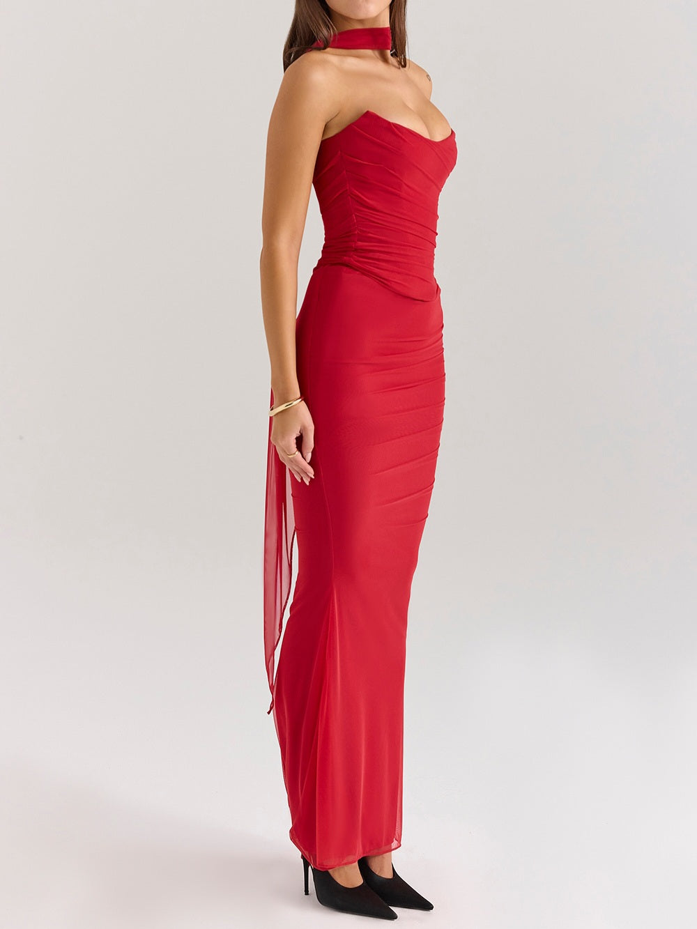 Strapless Corset & Fluted Hem Maxi Skirt Set