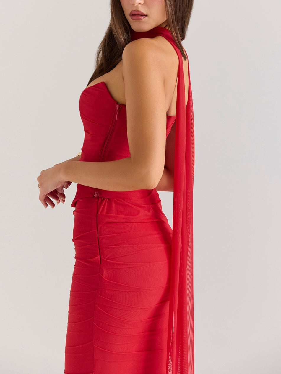 Strapless Corset & Fluted Hem Maxi Skirt Set