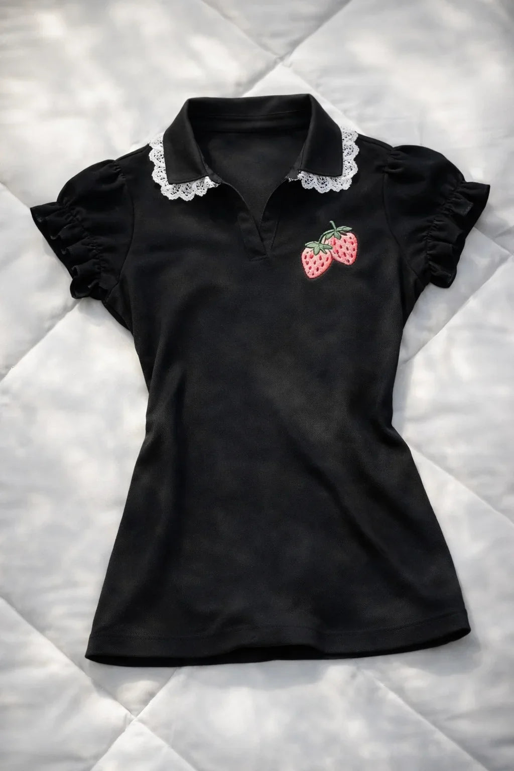 Strawberry Lace Collar Polo Top
