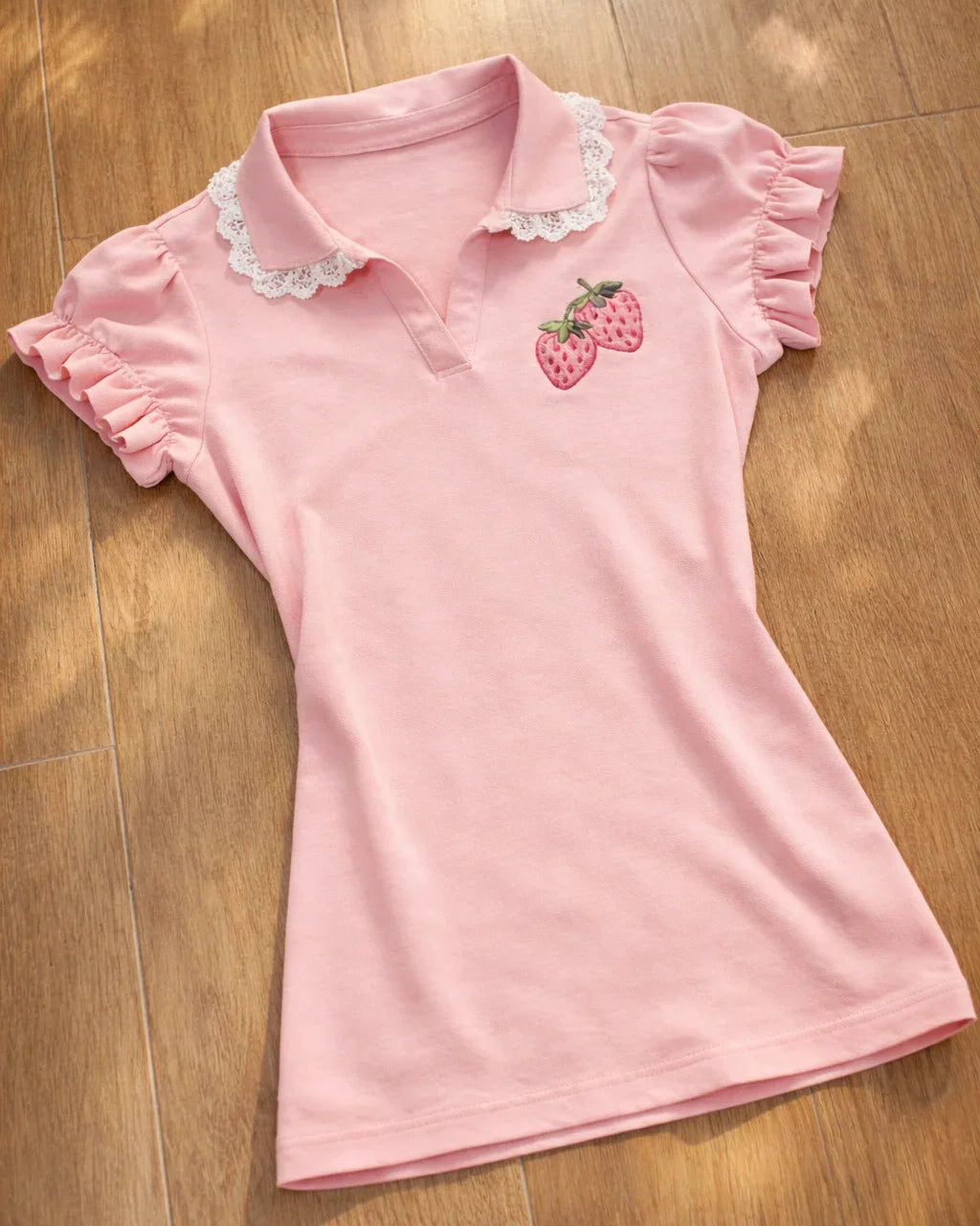 Strawberry Lace Collar Polo Top