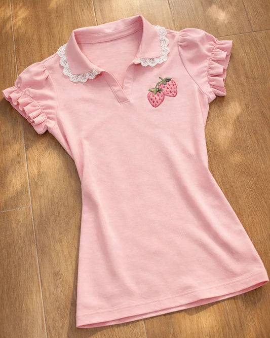 Strawberry Lace Collar Polo Top