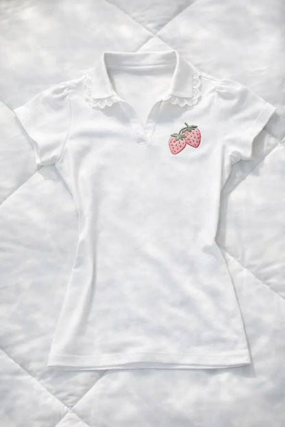 Strawberry Lace Collar Polo Top