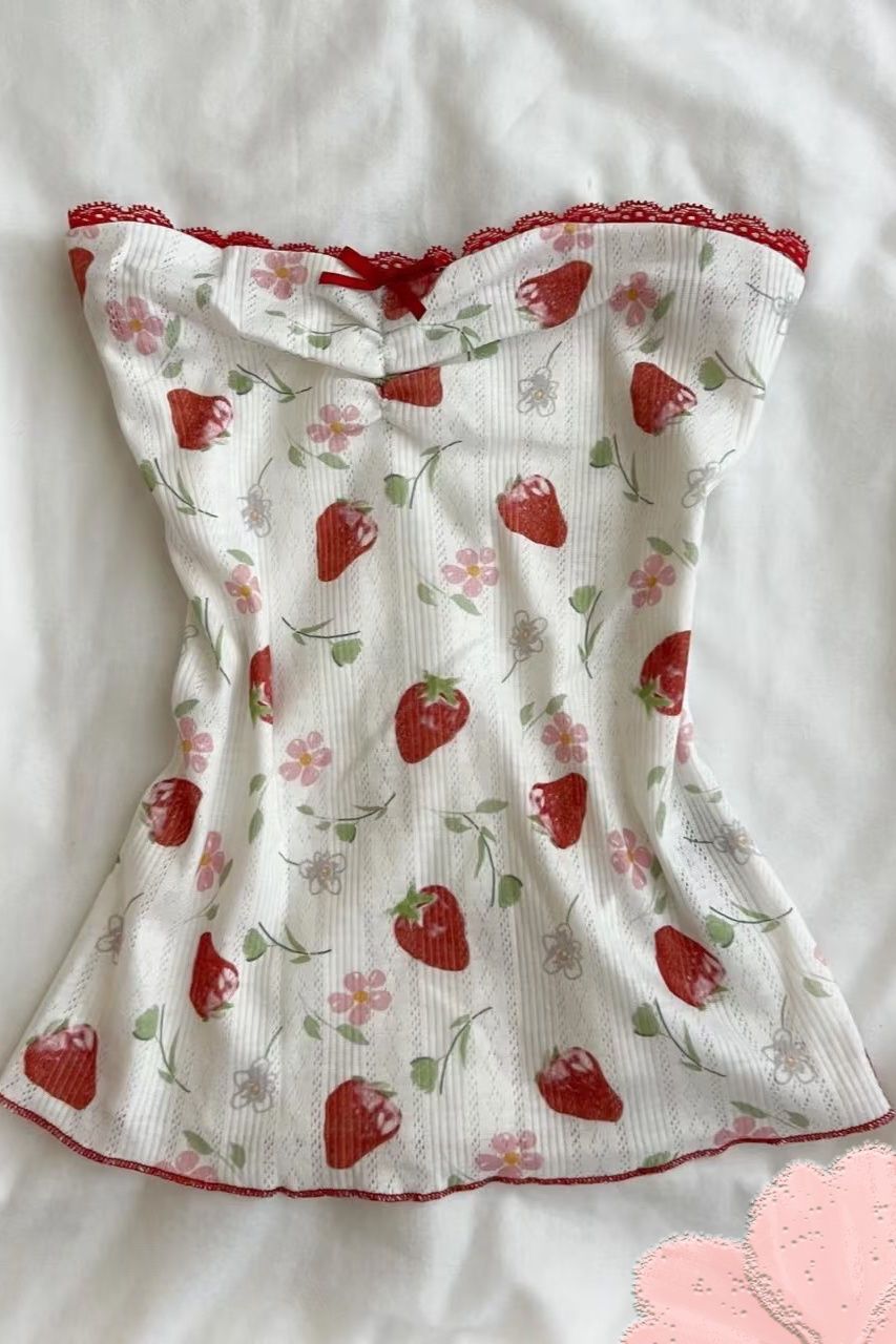 Strawberry Sweetheart Coquette Tube Top