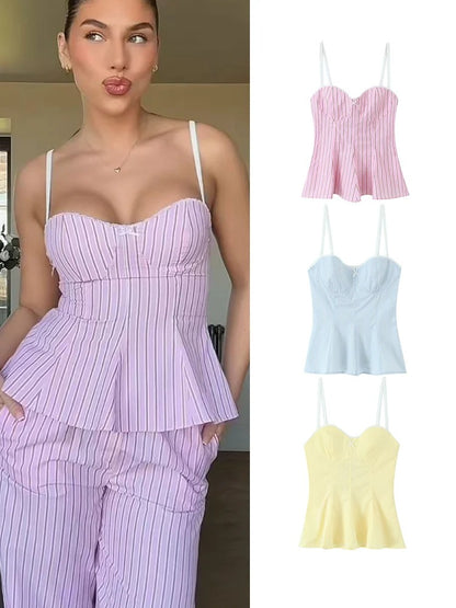 Sunny Summer Sweetheart Bow Trim Corset Top