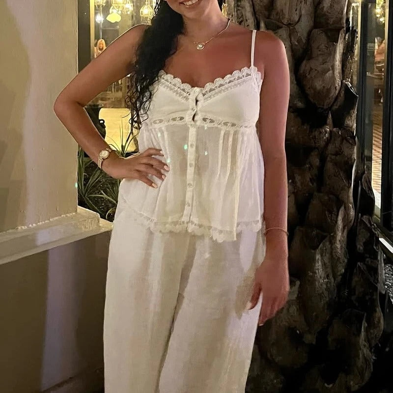 Sunset Kiss Button-Up Lace Cami