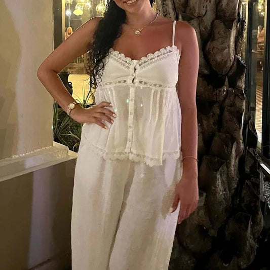 Sunset Kiss Button-Up Lace Cami