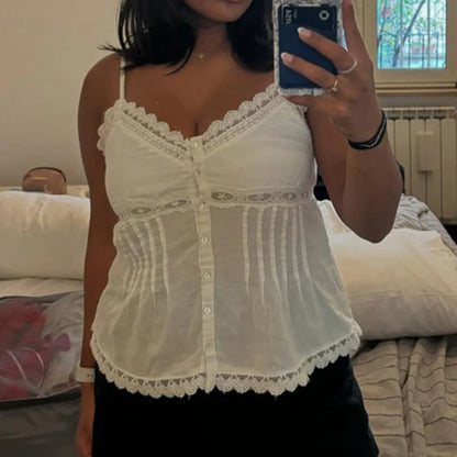 Sunset Kiss Button-Up Lace Cami