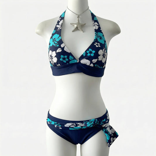 Swimmer Girl Hibiscus Halter Bikini Set