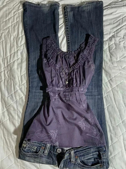 Twilight Bloom Ruffle Tank