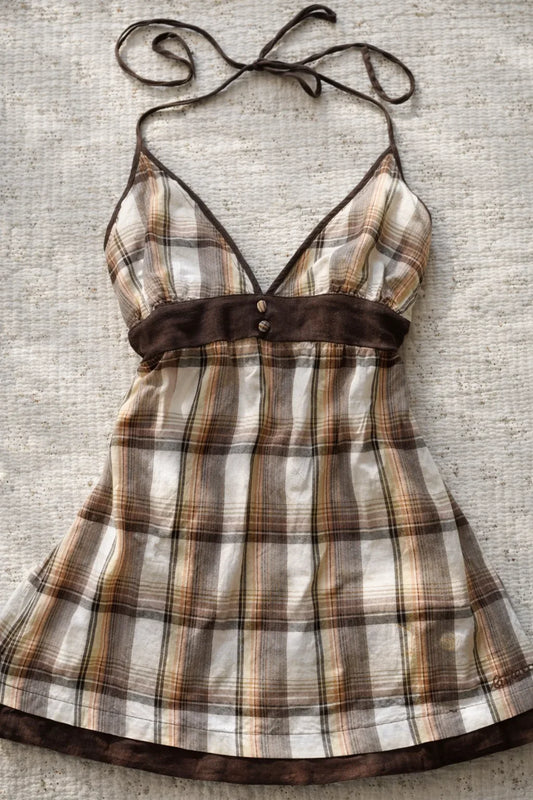 Umber Muse Plaid Halter Top