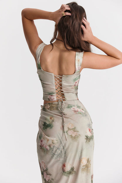 'Una' 'Vesper' Vintage Floral Top & Skirt Set