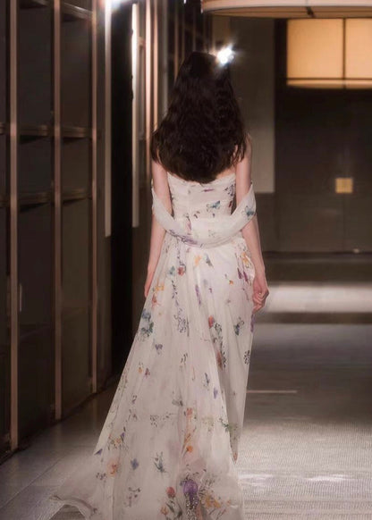 Water Flower Draped Maxi Dress