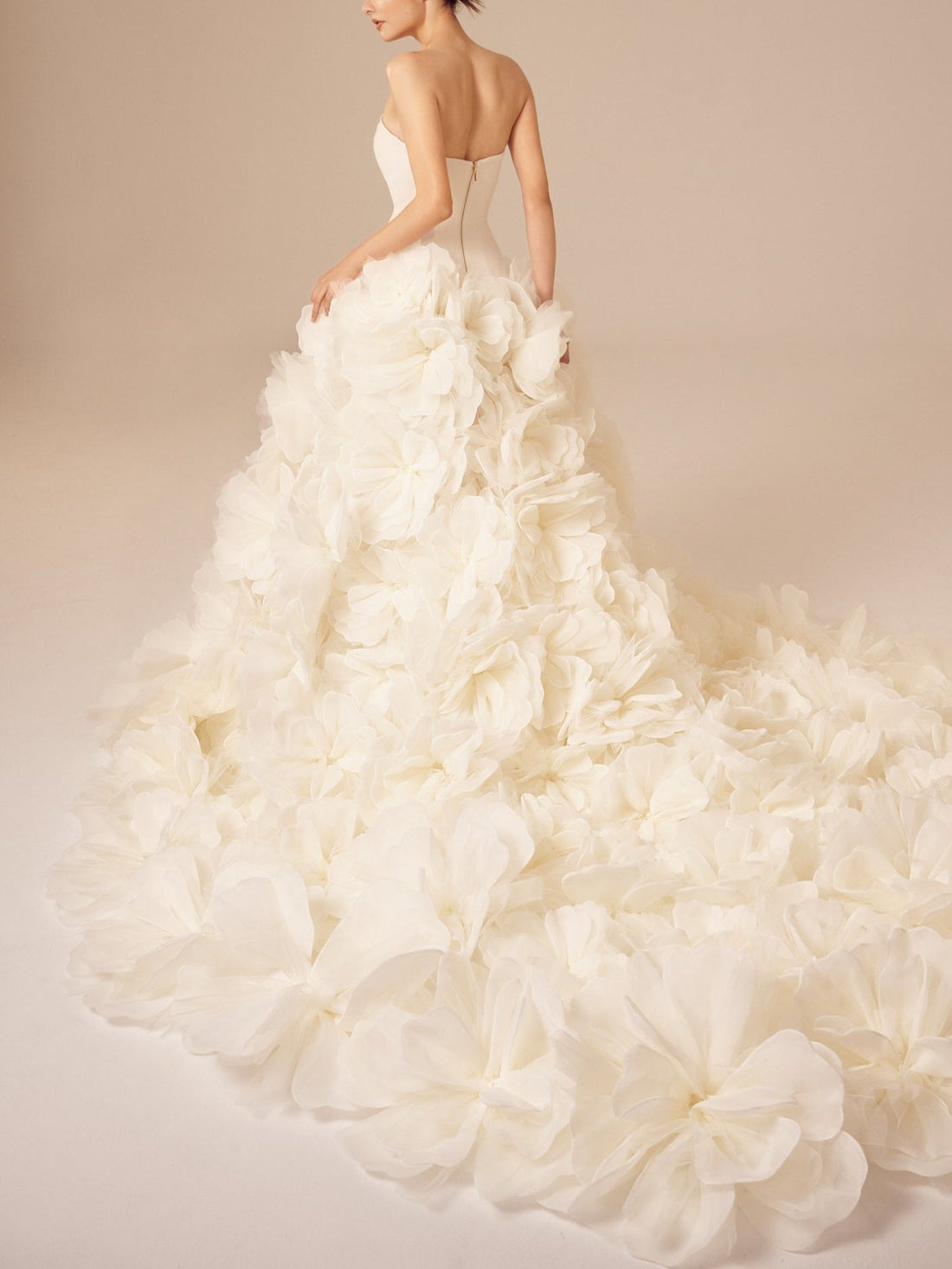 White A Line Strapless Ruched Gala Dress wirh 3D Flower main image 1