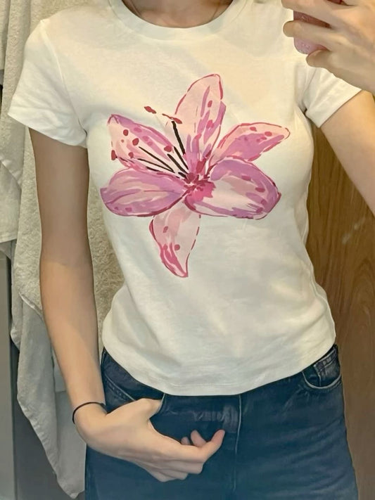 White Watercolor Lily Tee