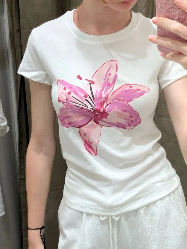 White Watercolor Lily Tee