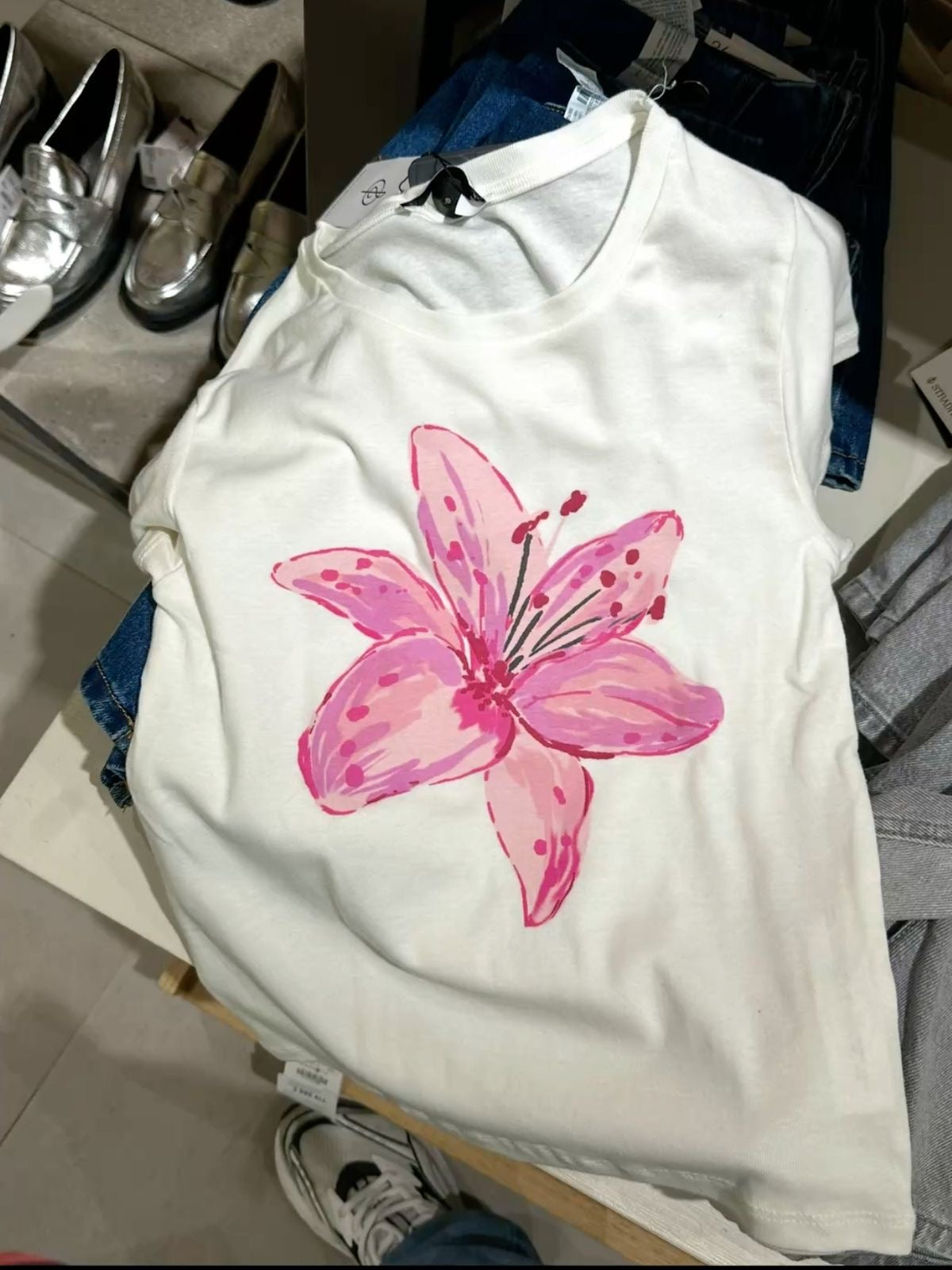 White Watercolor Lily Tee