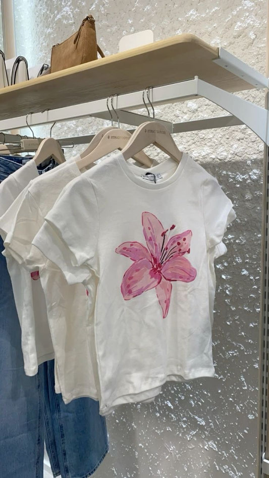White Watercolor Lily Tee