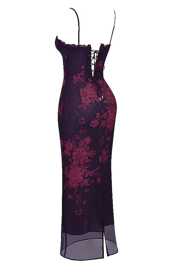 Aiza Grape Floral Print Maxi Dress-Luxandluxy