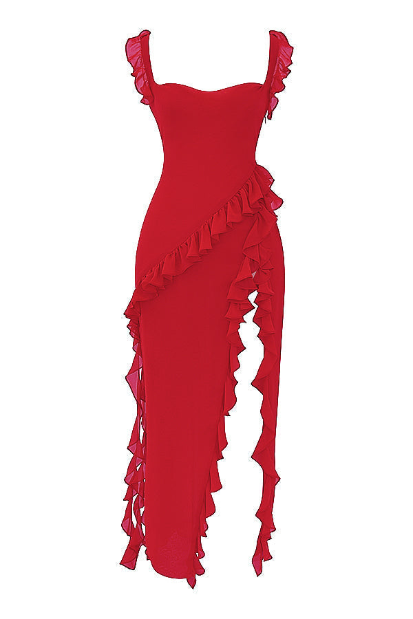 Ariela Cherry Ruffle Maxi Dress-Luxandluxy