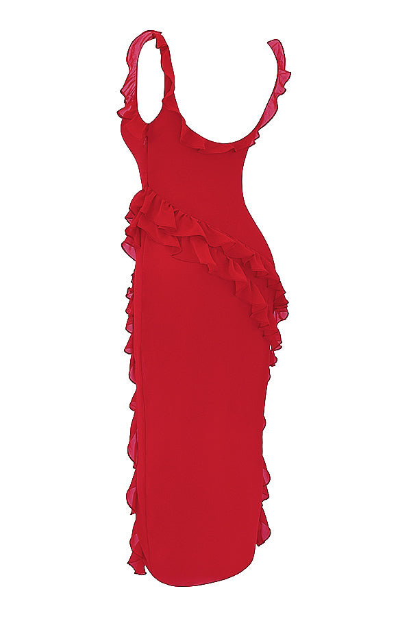 Ariela Cherry Ruffle Maxi Dress-Luxandluxy