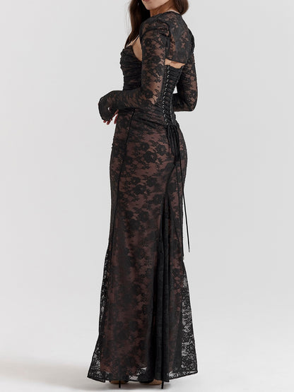 Artemis Black Lace Maxi Dress