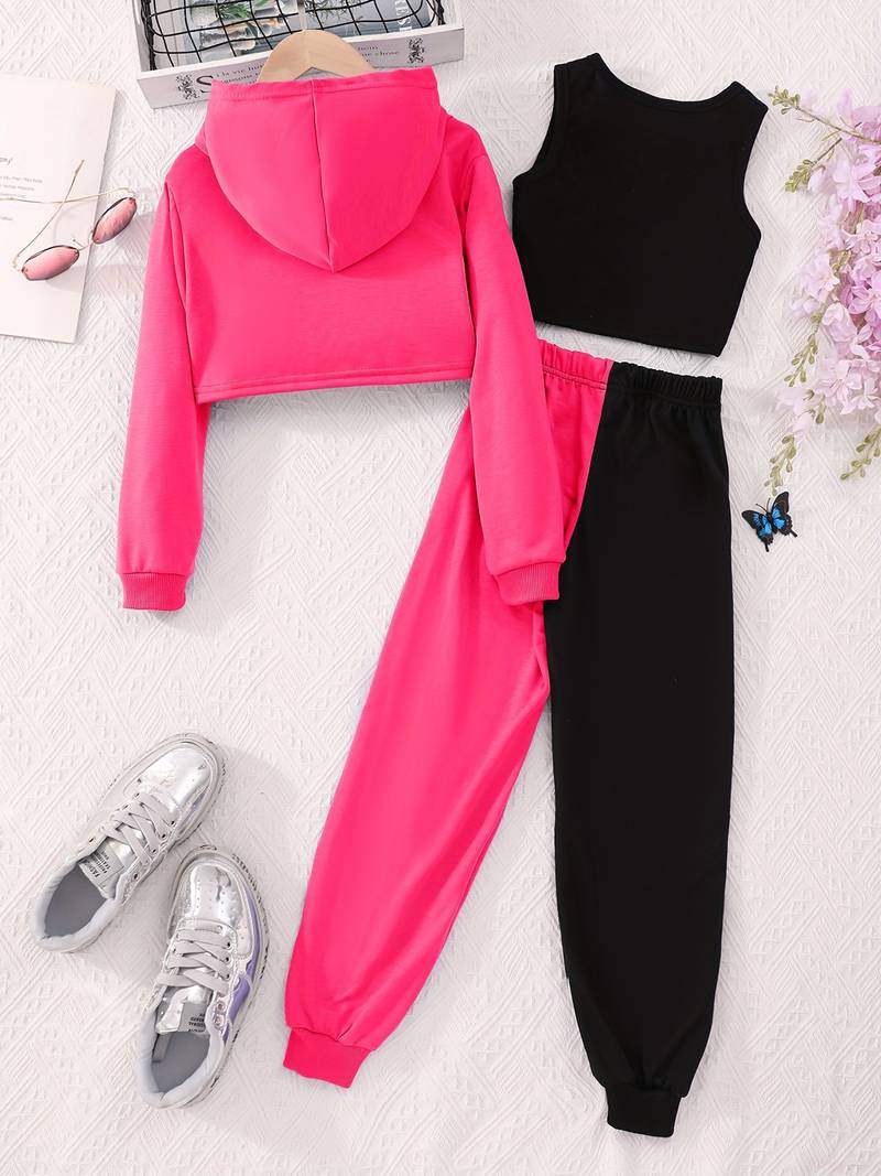 'Baby' Hoodie Tank Top Sweatpants 3pcs Set-Luxandluxy