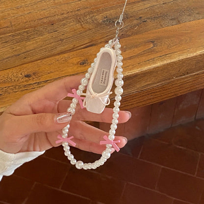 Ballet Shoe Pearl Phone Charm Strap-Luxandluxy