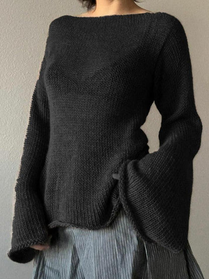 Bell Sleeves Tie Back Knit Sweater-Luxandluxy