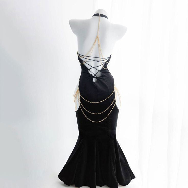 Black Albedo Backless Cosplay Dress-Luxandluxy