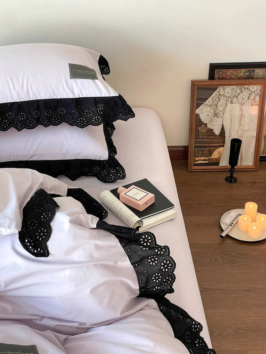 Black Lace Ruffle Bedding Set-Luxandluxy