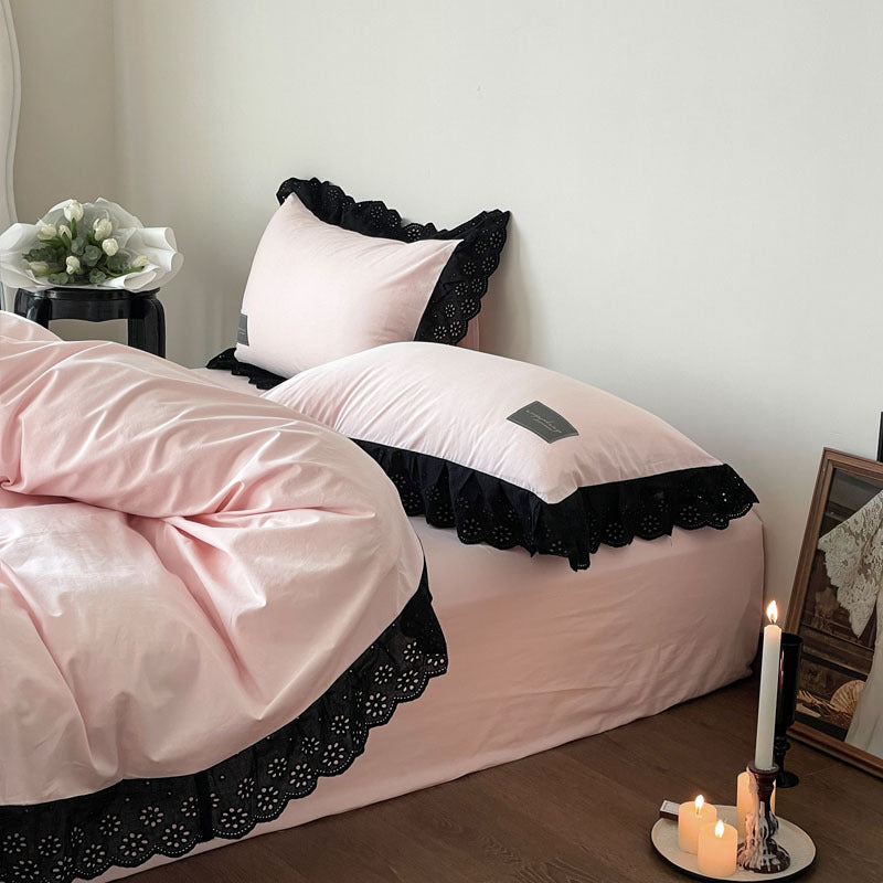 Black Lace Ruffle Bedding Set-Luxandluxy