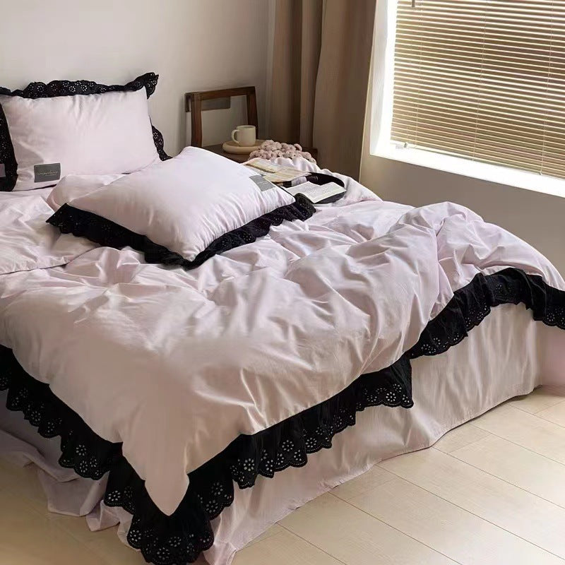 Black Lace Ruffle Bedding Set-Luxandluxy