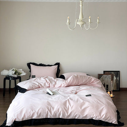 Black Lace Ruffle Bedding Set-Luxandluxy