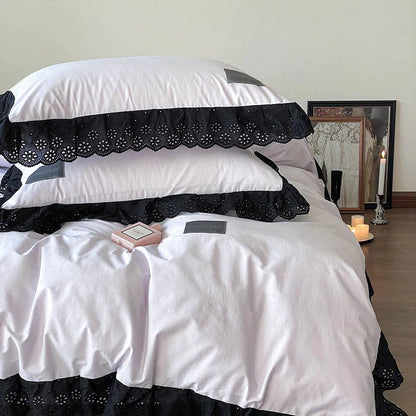 Black Lace Ruffle Bedding Set-Luxandluxy