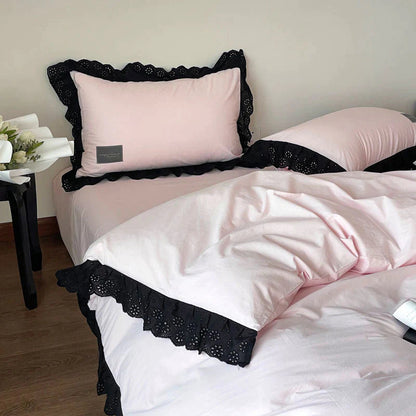 Black Lace Ruffle Bedding Set-Luxandluxy