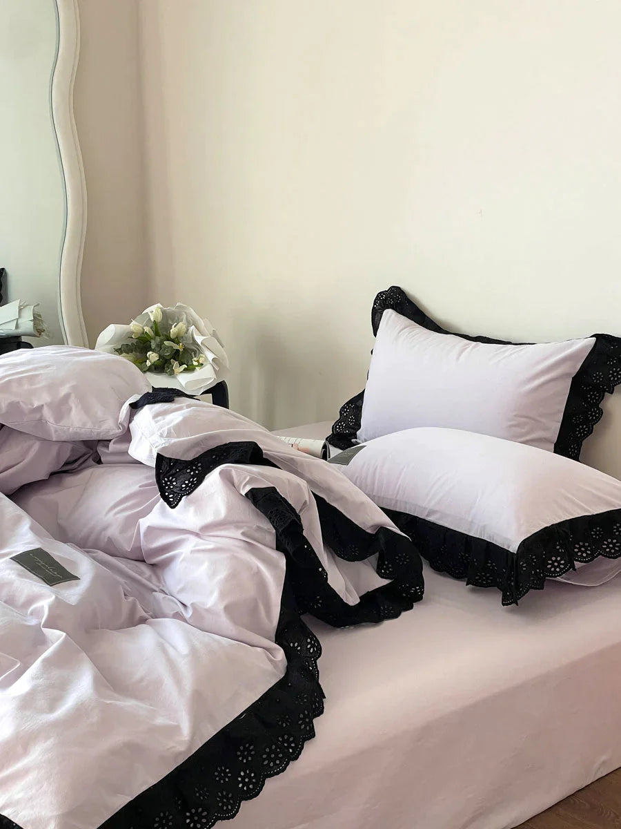 Black Lace Ruffle Bedding Set-Luxandluxy