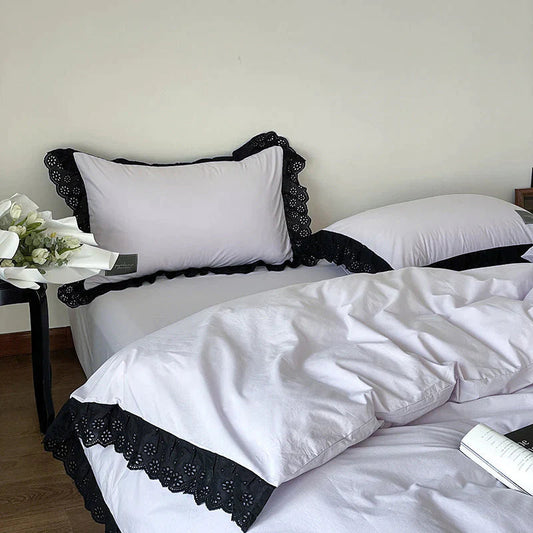 Black Lace Ruffle Bedding Set-Luxandluxy