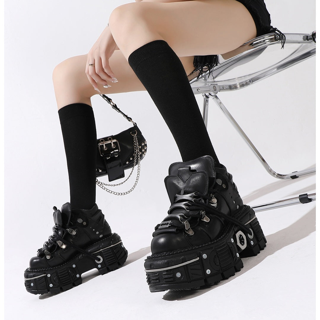 Black Punk Metal Platform Boots-Luxandluxy