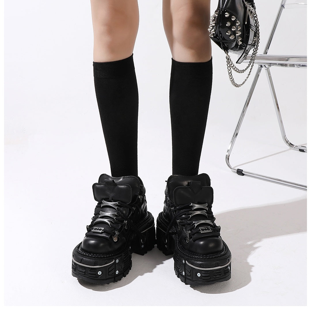 Black Punk Metal Platform Boots-Luxandluxy